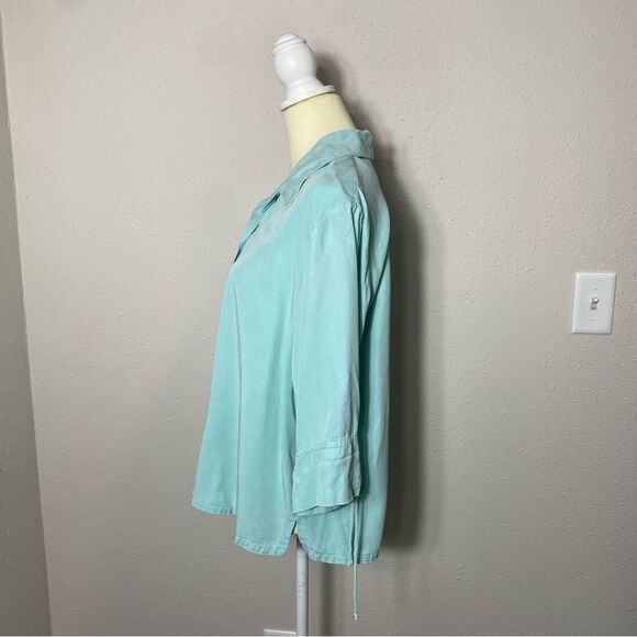 By JJ 100% Tencell Cyan 3/4 Roll Tab Sleeve Button Up Shirt Women's Size Medium - Picture 12 of 16